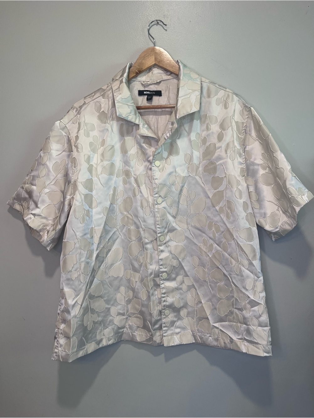 Fashion Nova Cream Floral Short Sleeve Dress Shirt